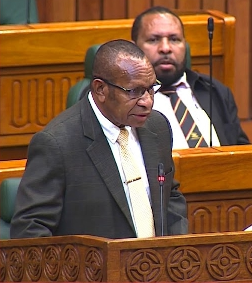 Hon. Belden Norman Namah speaking in Parliament
